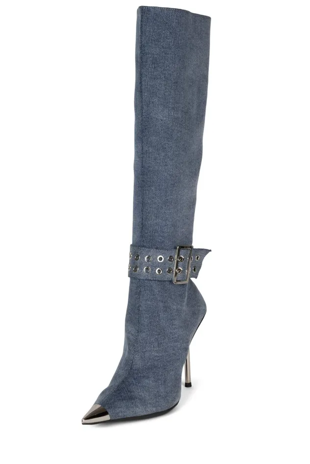 Women Jeffrey Campbell Knee To Thigh FLASHBACK Black Patent Gold