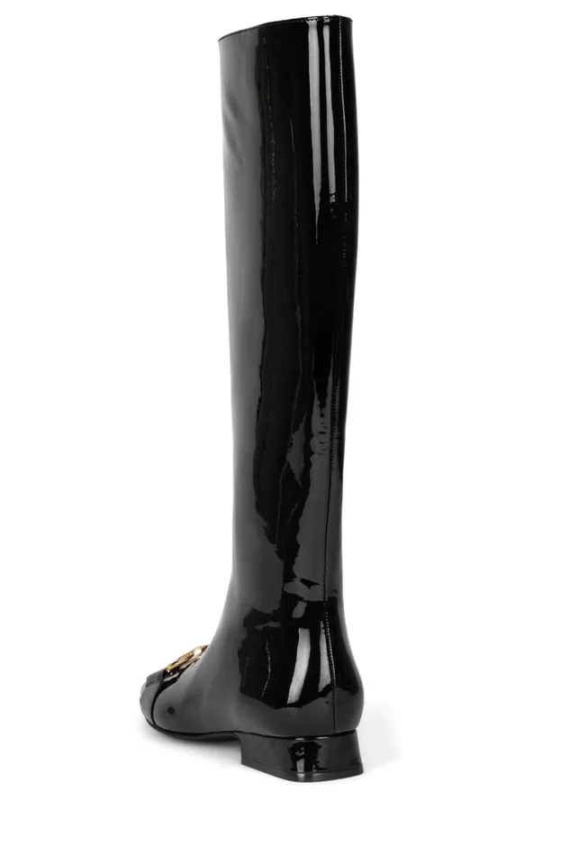 Women Jeffrey Campbell Knee To Thigh LIONS Black Patent Gold