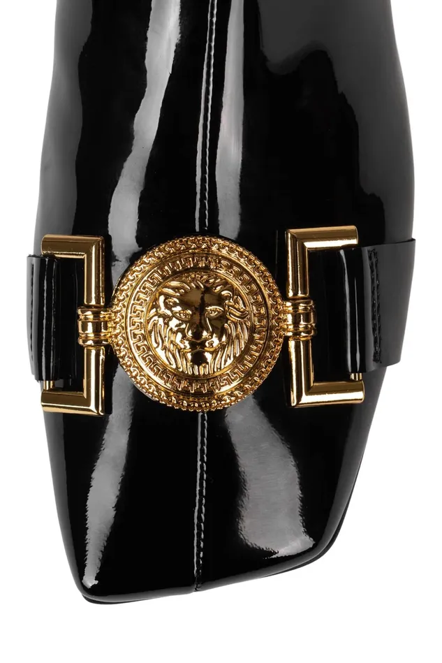 Women Jeffrey Campbell Knee To Thigh LIONS Black Patent Gold