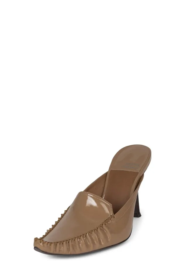 Women Jeffrey Campbell Mule ONAWHIM Dark Beige Crinkle Patent