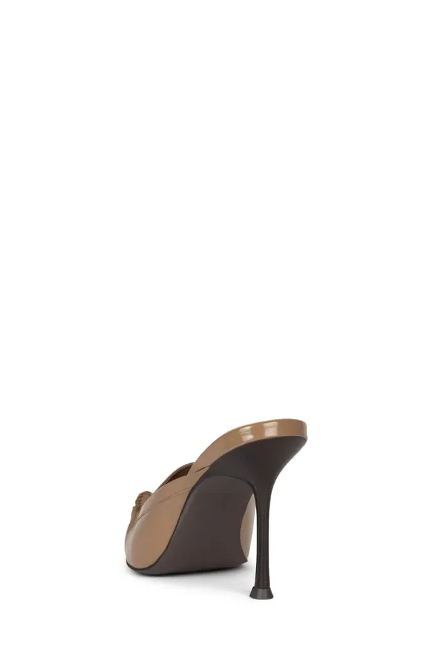 Women Jeffrey Campbell Mule ONAWHIM Dark Beige Crinkle Patent