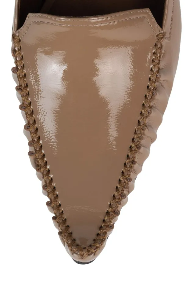 Women Jeffrey Campbell Mule ONAWHIM Dark Beige Crinkle Patent