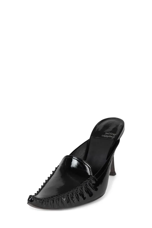 Women Jeffrey Campbell Mule ONAWHIM Dark Beige Crinkle Patent
