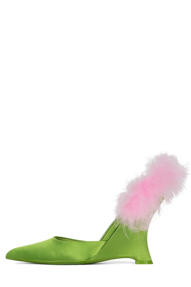 Women Jeffrey Campbell Mule SHOWOFF Green Satin Pink