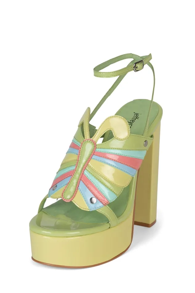 Women Jeffrey Campbell Sandal MONARCHS Green Patent Multi