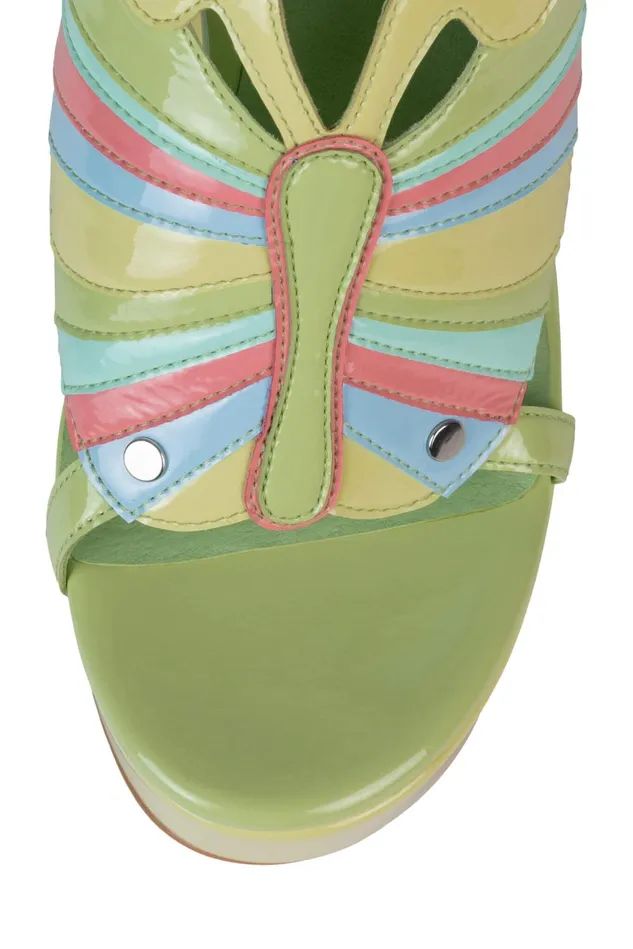Women Jeffrey Campbell Sandal MONARCHS Green Patent Multi