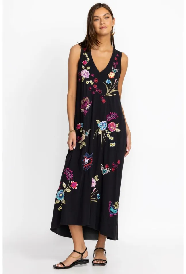 Women Jessi Knit VNeck Maxi Dress Black Johnny Was Dresses
