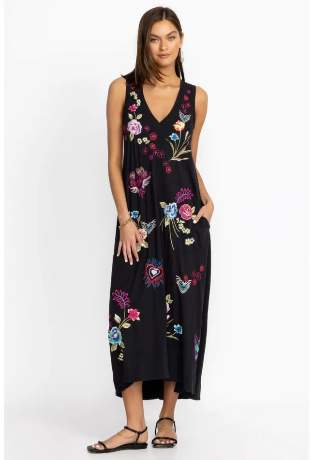 Women Jessi Knit VNeck Maxi Dress Black Johnny Was Dresses