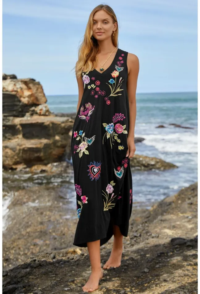 Women Jessi Knit VNeck Maxi Dress Black Johnny Was Dresses