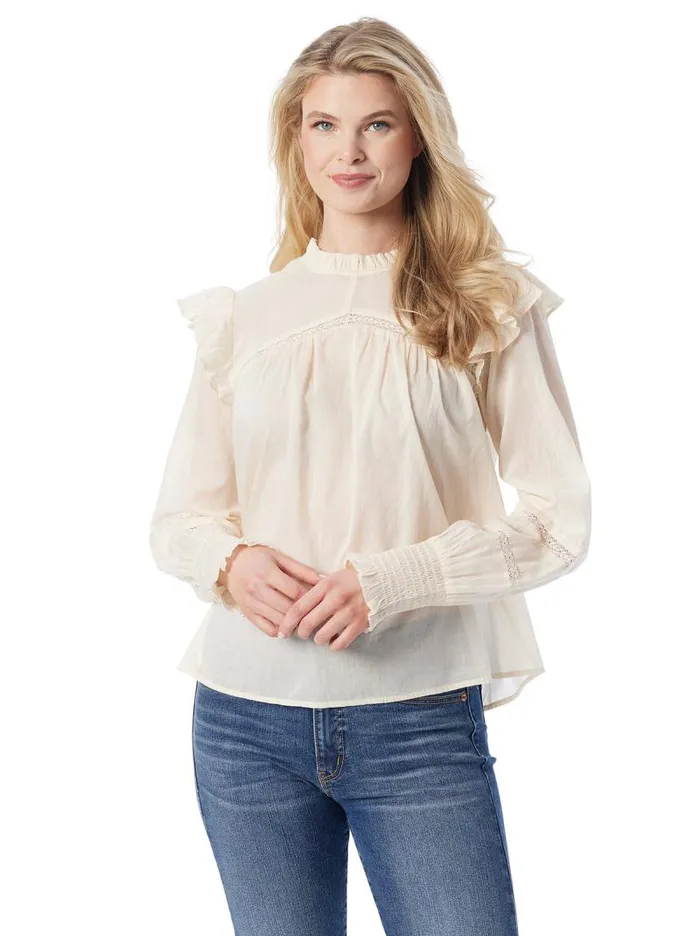 Women Jessica Simpson Tops and Tees Elsiana Ruffle Top In Parchment