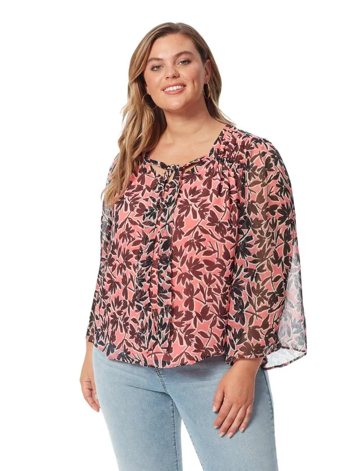 Women Jessica Simpson Tops and Tees Leslie Blouse In Flora Brushes