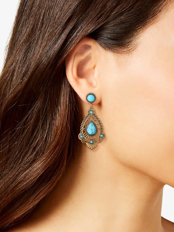 Women Jessica Simpson Turquoise Collection Turquoise Stone Filigree Earrings