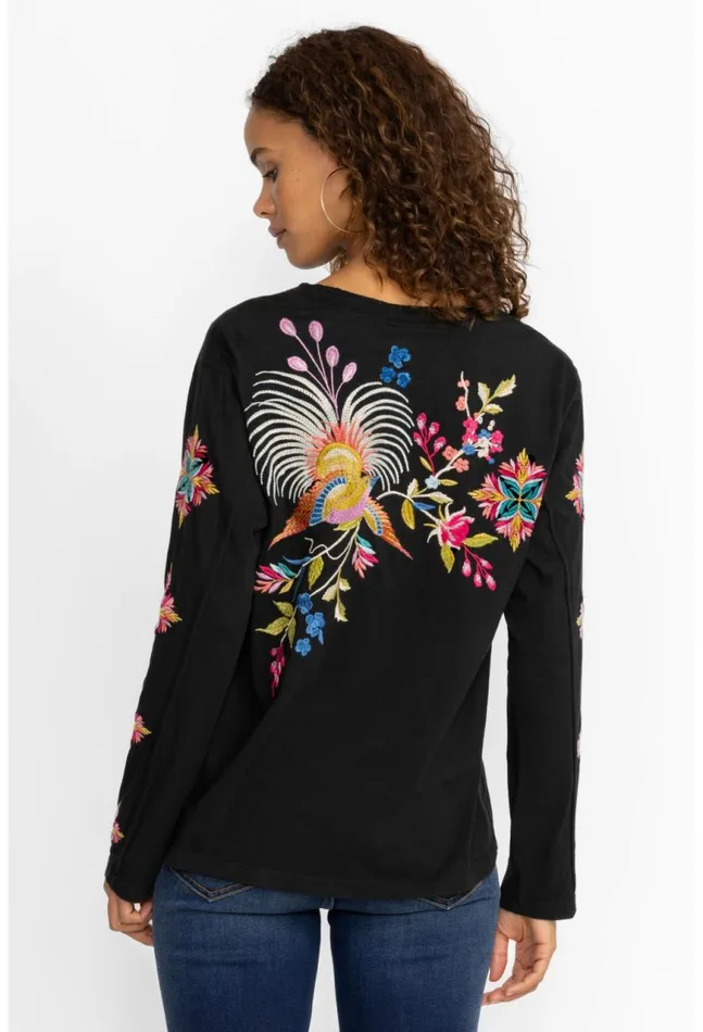 Women Julie Raw Seam Henley Black Johnny Was Tops