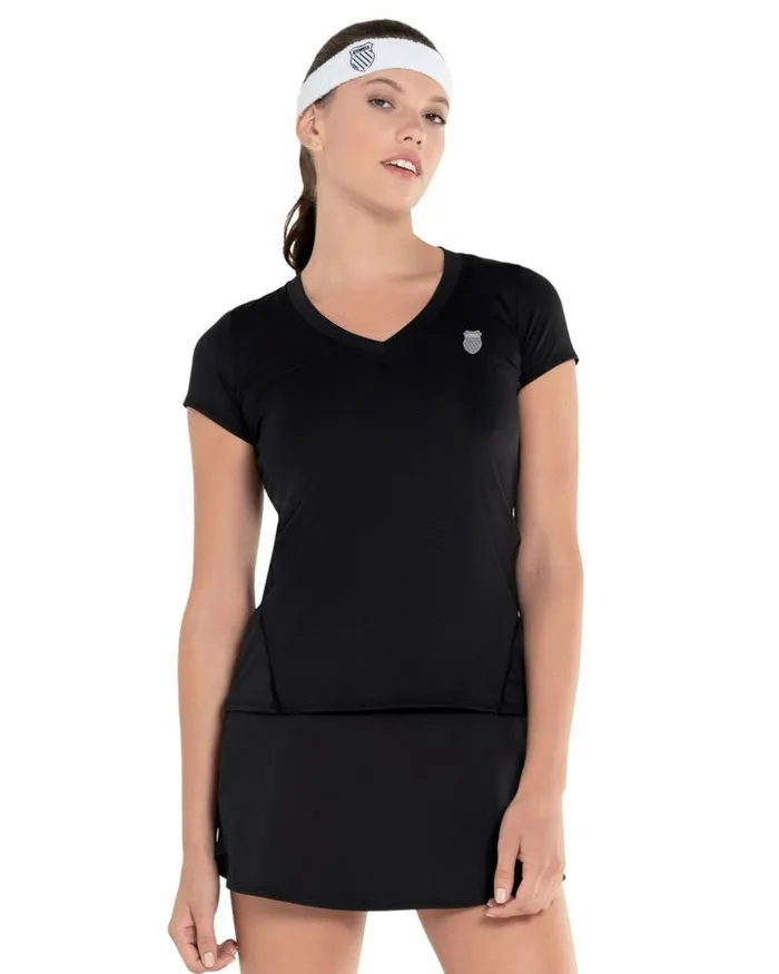 Women KSwiss Tennis and Pickleball EXCEL VNECK SS Black