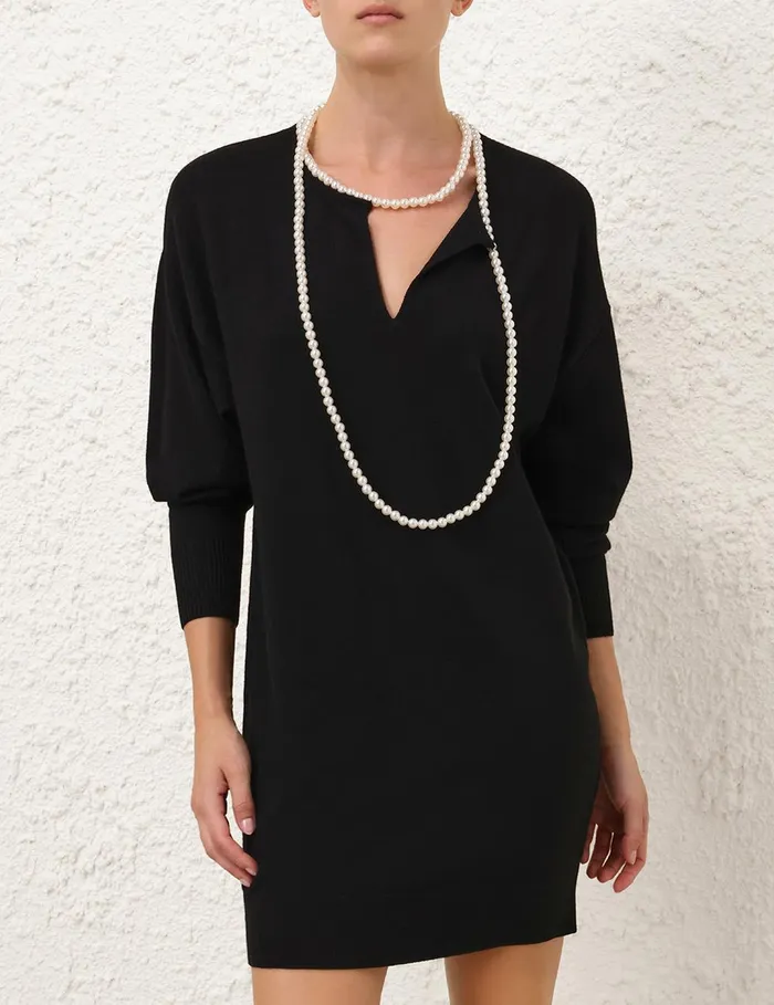 Women Knitwear Zimmermann Crush Necklace Mini Dress Black