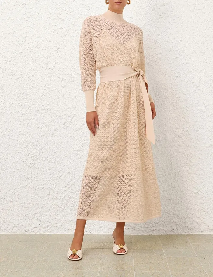 Women Knitwear Zimmermann Crush Pointelle Batwing Dress Cream