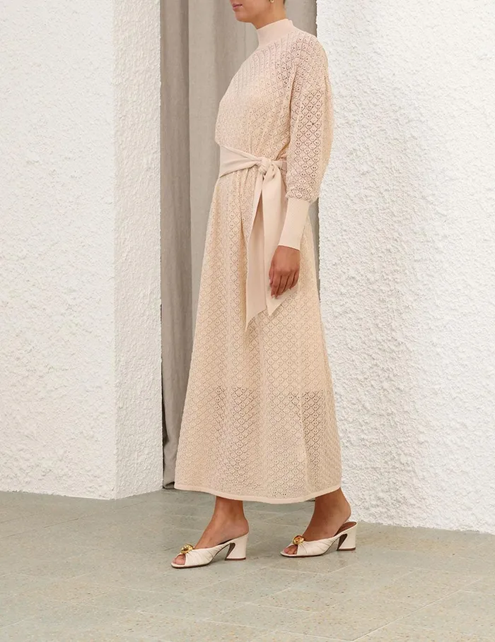 Women Knitwear Zimmermann Crush Pointelle Batwing Dress Cream