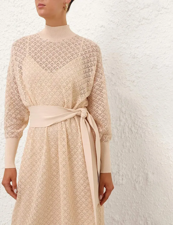 Women Knitwear Zimmermann Crush Pointelle Batwing Dress Cream