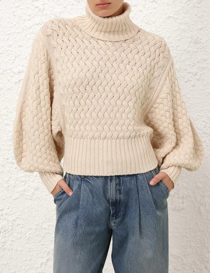 Women Knitwear Zimmermann Illustration Textured Sweater Cream