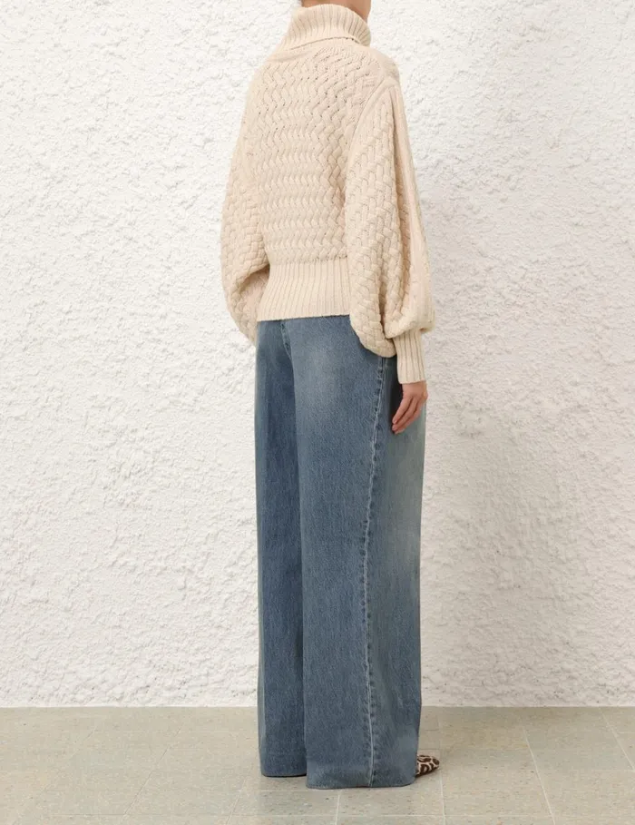 Women Knitwear Zimmermann Illustration Textured Sweater Cream