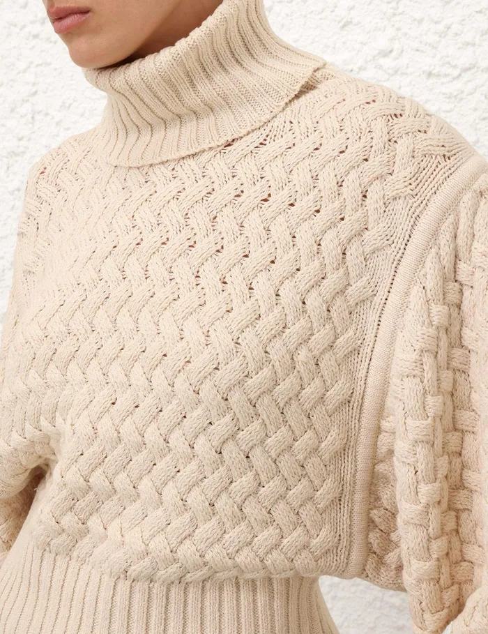 Women Knitwear Zimmermann Illustration Textured Sweater Cream