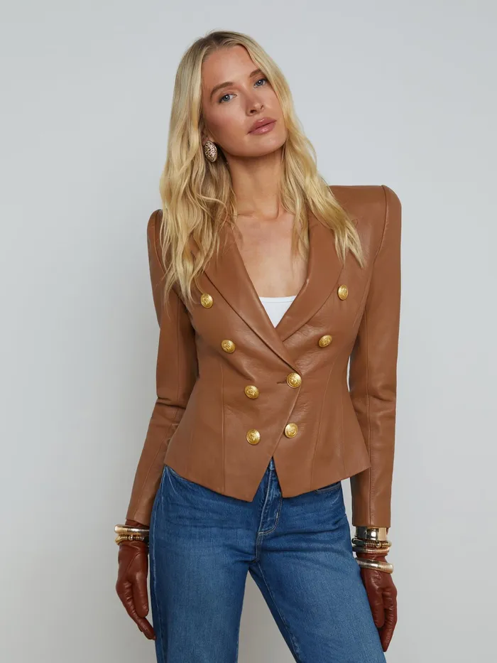 Women L039Agence Blazers and Jackets New Bethany Leather Tapered Blazer Soft Cognac Women L039Agence Blazers and Jackets New Bethany Leather Tapered Blazer Soft Cognac