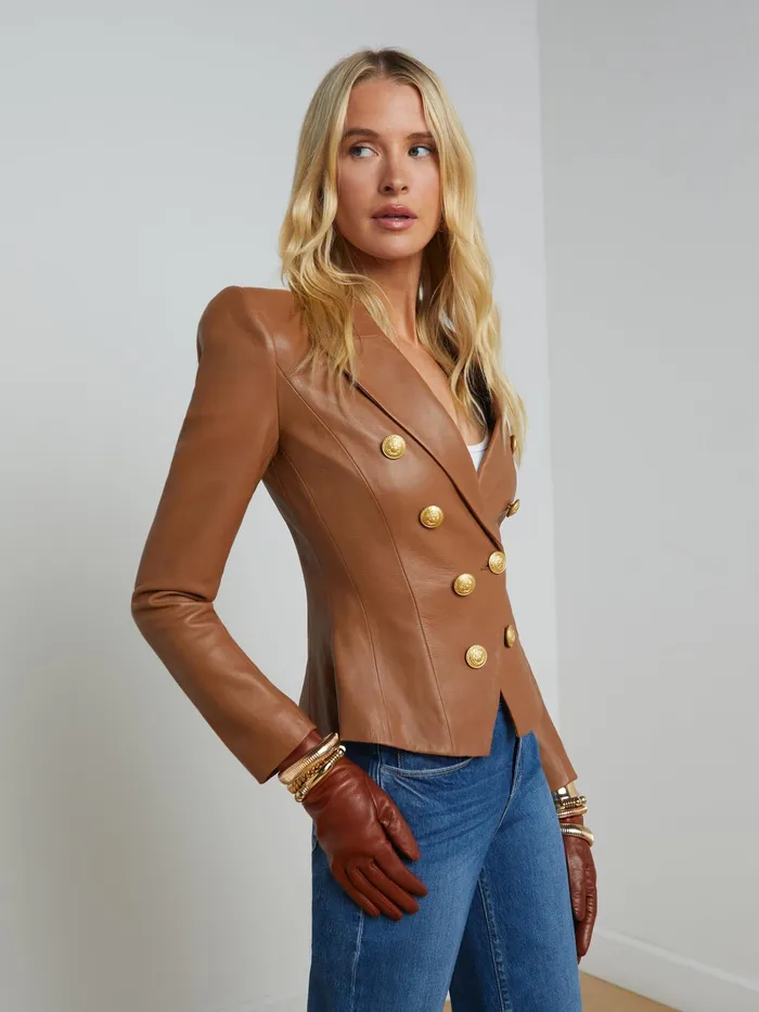Women L039Agence Blazers and Jackets New Bethany Leather Tapered Blazer Soft Cognac Women L039Agence Blazers and Jackets New Bethany Leather Tapered Blazer Soft Cognac