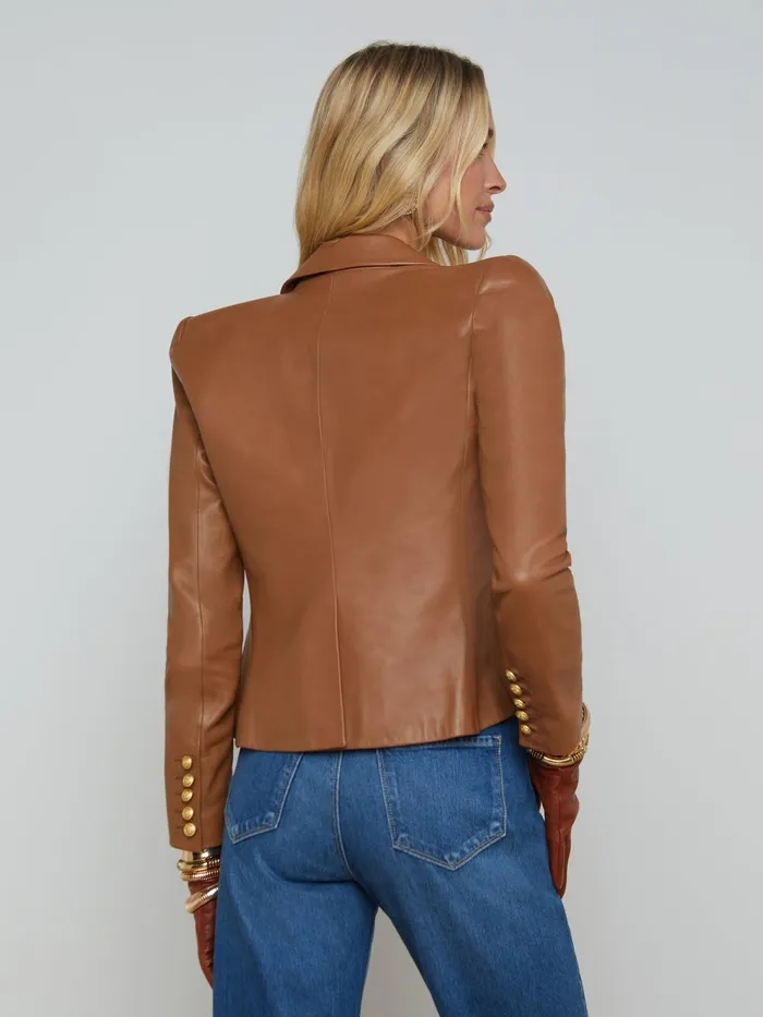 Women L039Agence Blazers and Jackets New Bethany Leather Tapered Blazer Soft Cognac Women L039Agence Blazers and Jackets New Bethany Leather Tapered Blazer Soft Cognac