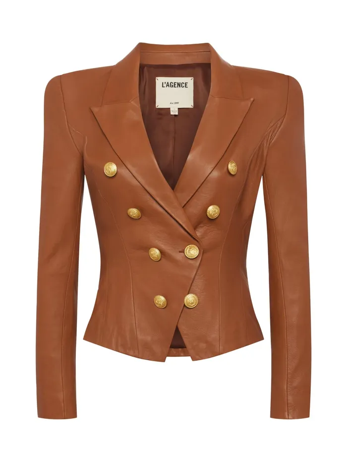 Women L039Agence Blazers and Jackets New Bethany Leather Tapered Blazer Soft Cognac Women L039Agence Blazers and Jackets New Bethany Leather Tapered Blazer Soft Cognac
