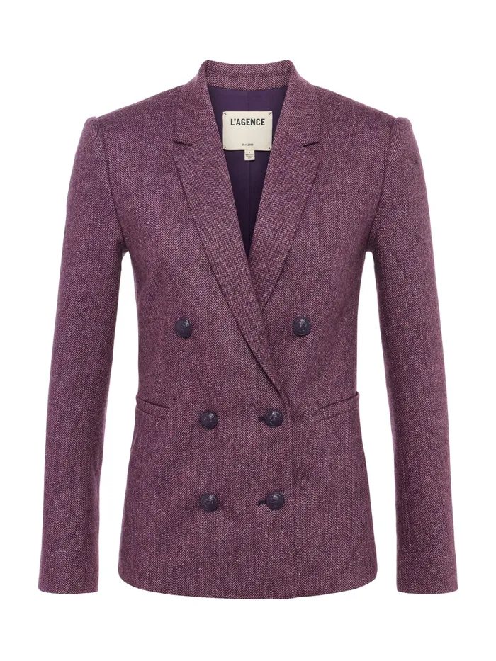 Women L039Agence Blazers and Jackets New Colin Wool Blazer Deep Plum Multi Chevron Women L039Agence Blazers and Jackets New Colin Wool Blazer Deep Plum Multi Chevron