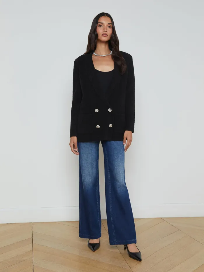 Women L039Agence Blazers and Jackets New Eileen Knit Boyfriend Blazer Blackcrystal Women L039Agence Blazers and Jackets New Eileen Knit Boyfriend Blazer Blackcrystal