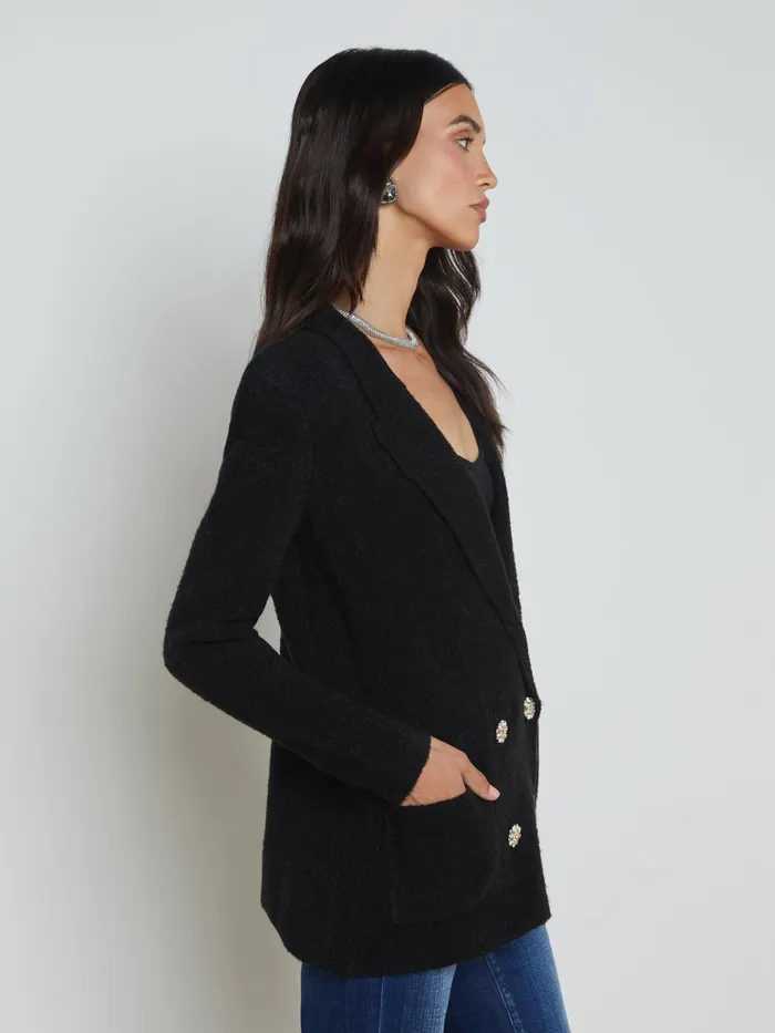 Women L039Agence Blazers and Jackets New Eileen Knit Boyfriend Blazer Blackcrystal Women L039Agence Blazers and Jackets New Eileen Knit Boyfriend Blazer Blackcrystal