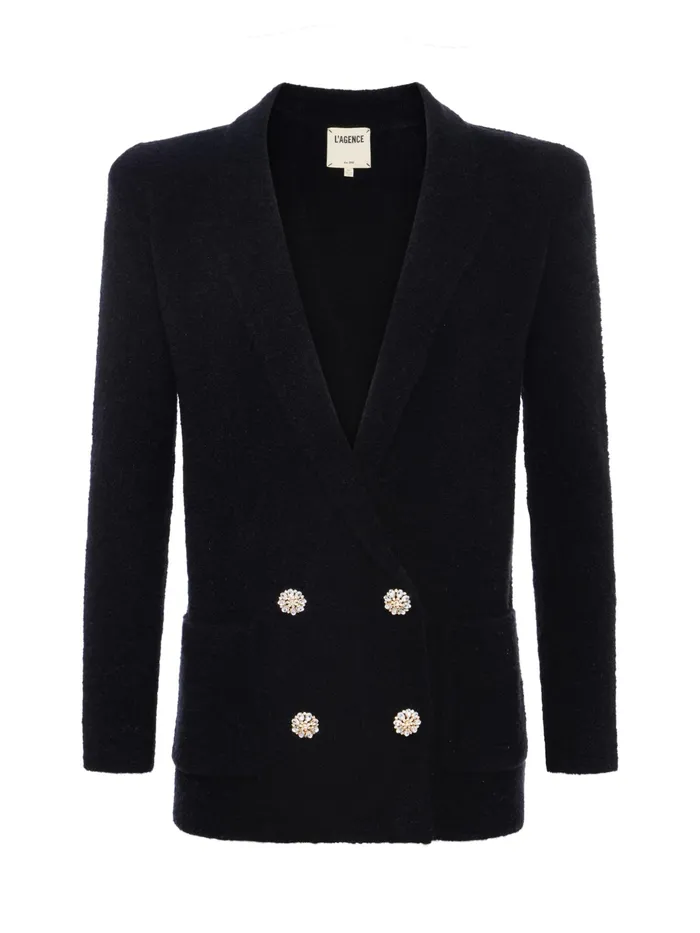 Women L039Agence Blazers and Jackets New Eileen Knit Boyfriend Blazer Blackcrystal Women L039Agence Blazers and Jackets New Eileen Knit Boyfriend Blazer Blackcrystal