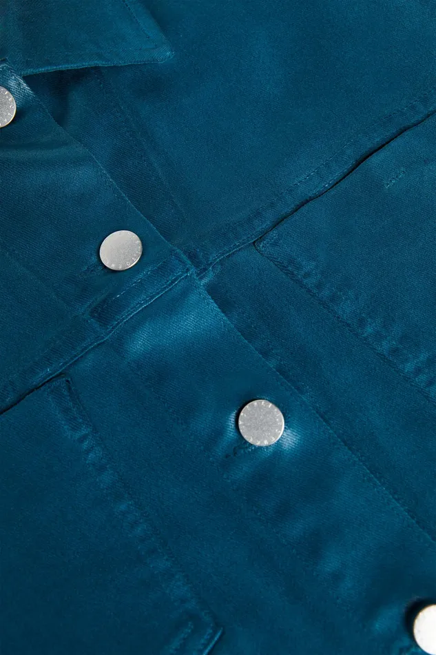 Women L039Agence Blazers and Jackets New Janelle Coated Denim Jacket Deep Teal Coated Women L039Agence Blazers and Jackets New Janelle Coated Denim Jacket Deep Teal Coated