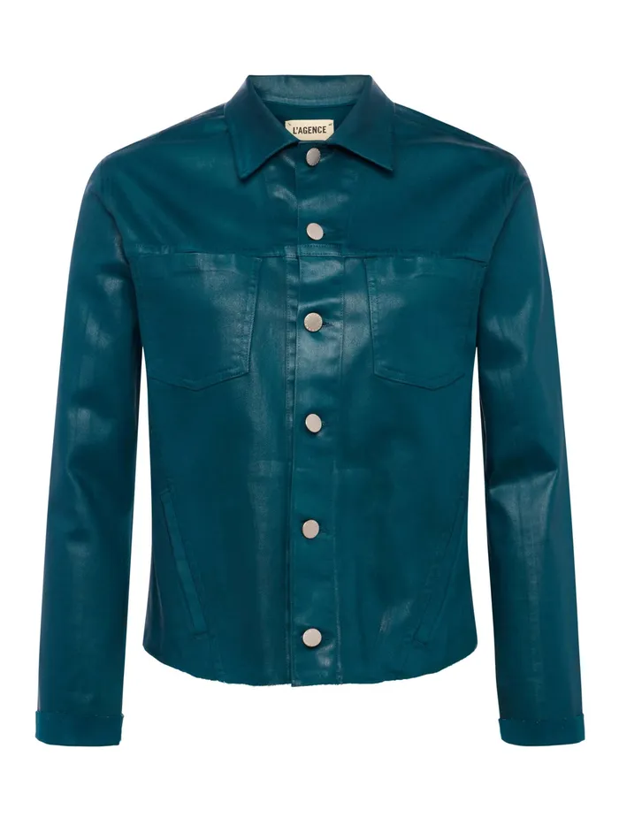 Women L039Agence Blazers and Jackets New Janelle Coated Denim Jacket Deep Teal Coated Women L039Agence Blazers and Jackets New Janelle Coated Denim Jacket Deep Teal Coated