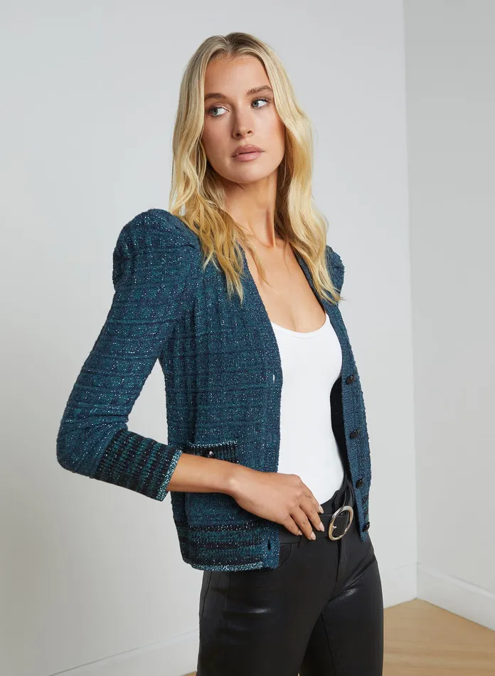 Women L039Agence Blazers and Jackets New Jenni Cardigan Deep Teal Multi Women L039Agence Blazers and Jackets New Jenni Cardigan Deep Teal Multi