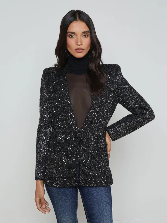Women L039Agence Blazers and Jackets New Leonora Sequin Knit Blazer Blacksilver Sequin Women L039Agence Blazers and Jackets New Leonora Sequin Knit Blazer Blacksilver Sequin
