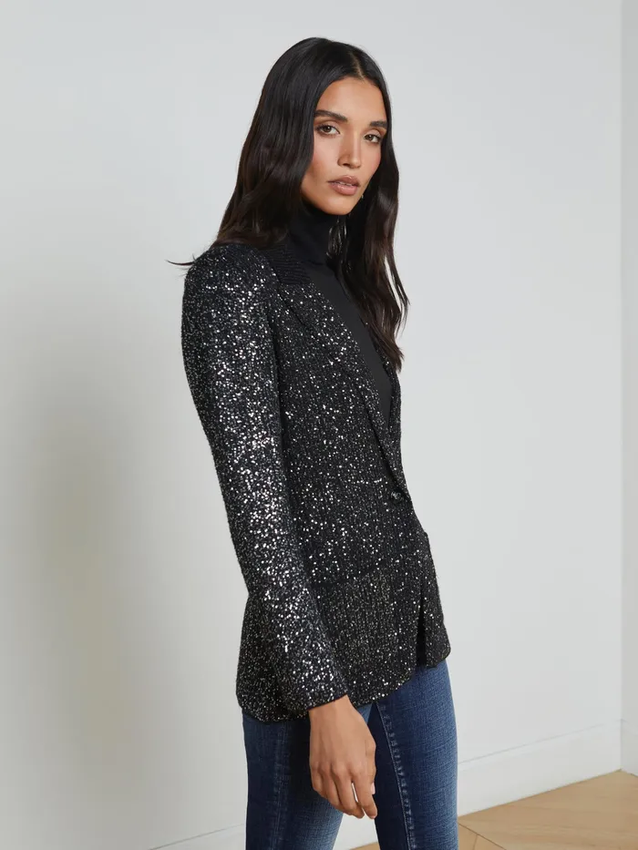 Women L039Agence Blazers and Jackets New Leonora Sequin Knit Blazer Blacksilver Sequin Women L039Agence Blazers and Jackets New Leonora Sequin Knit Blazer Blacksilver Sequin