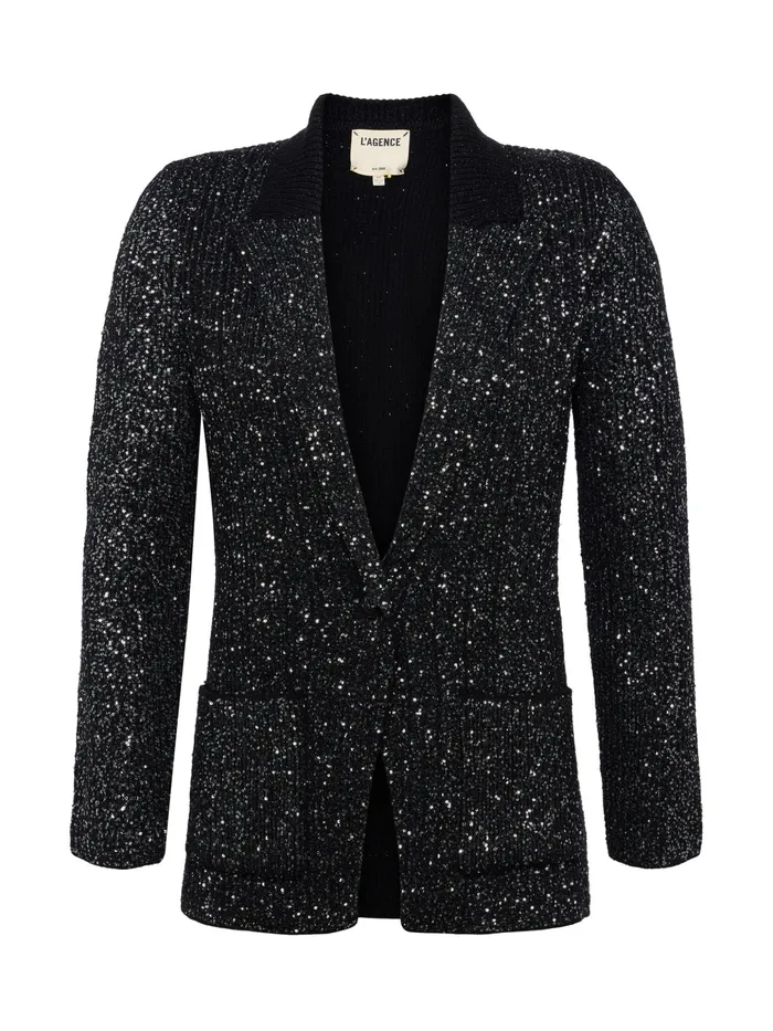 Women L039Agence Blazers and Jackets New Leonora Sequin Knit Blazer Blacksilver Sequin Women L039Agence Blazers and Jackets New Leonora Sequin Knit Blazer Blacksilver Sequin