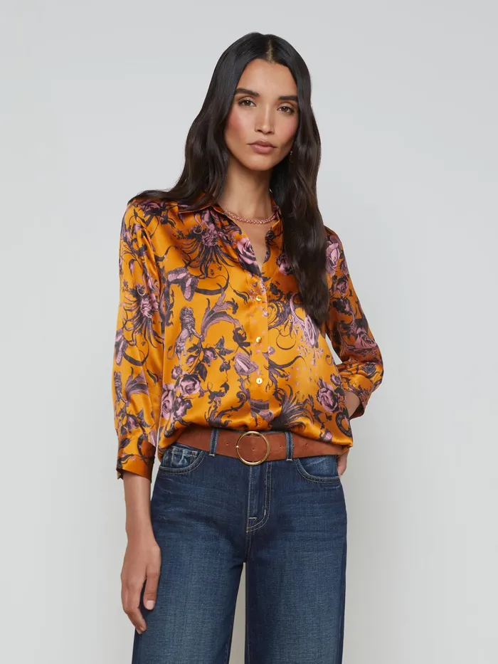 Women L039Agence Blouses and Tops Dani Silk Blouse Desclay Multi Baroque Floral