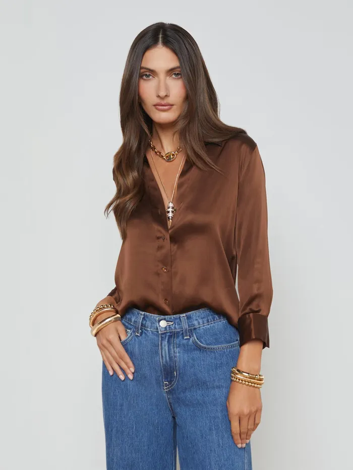 Women L039Agence Blouses and Tops Dani Silk Blouse Hot Fudge