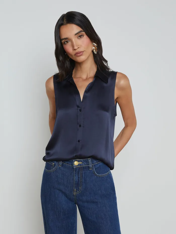 Women L039Agence Blouses and Tops Emmy Sleeveless Silk Blouse Midnight
