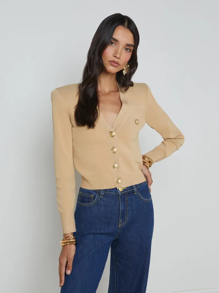 Women L039Agence Knitwear Taya VNeck Cardigan Lattegold