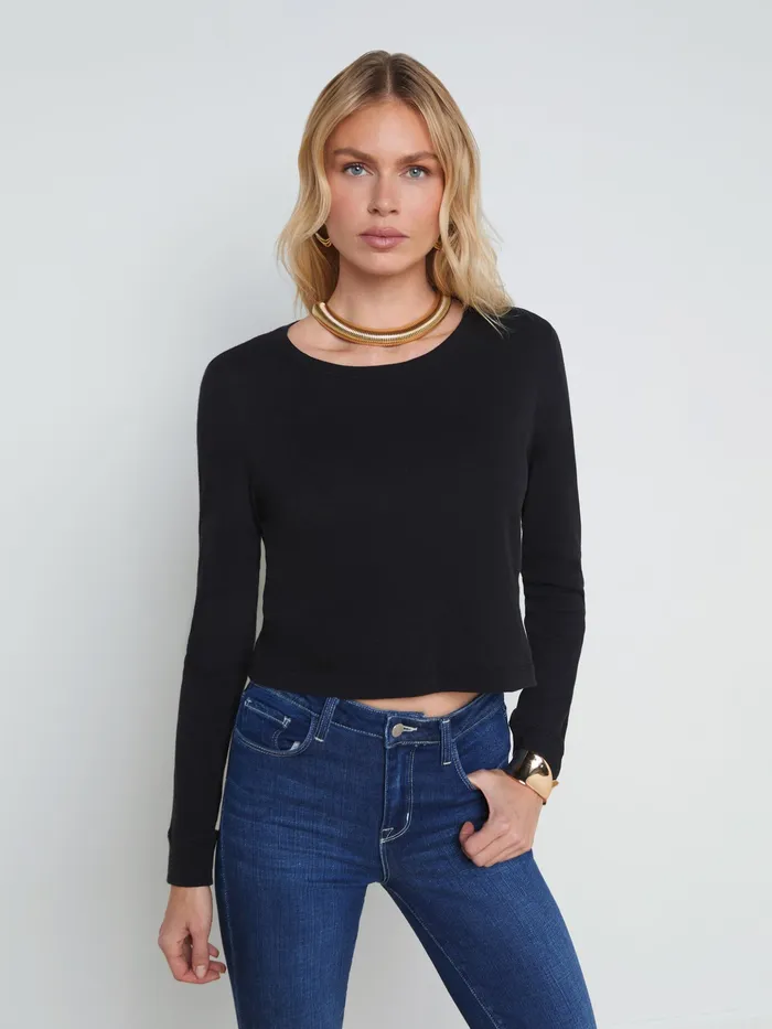 Women L039Agence Tees Benny Cotton Crewneck Tee Black