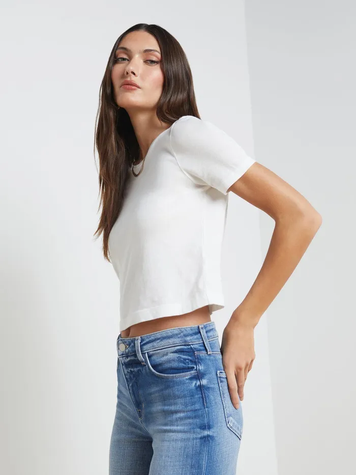 Women L039Agence Tees Donna Cotton Cropped Tee White