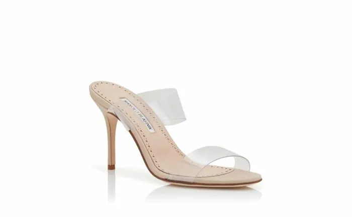 Women Light Beige PVC Open Toe Mules Manolo Blahnik Mules
