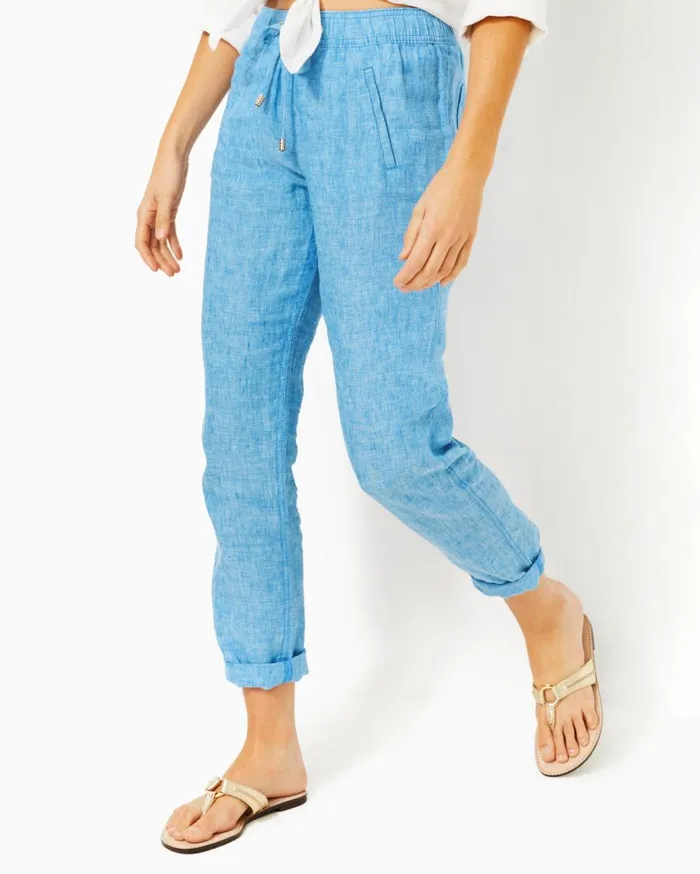 Women Lilly Pulitzer Bottoms 31034 Taron MidRise Linen Pant Las Olas Aqua Strong Current Sea Women Lilly Pulitzer Bottoms 31034 Taron MidRise Linen Pant Las Olas Aqua Strong Current Sea
