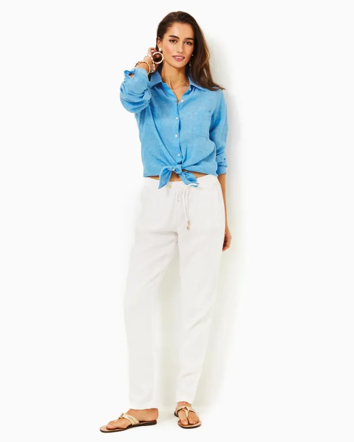 Women Lilly Pulitzer Bottoms 31034 Taron Mid Rise Linen Pant Resort White Women Lilly Pulitzer Bottoms 31034 Taron Mid Rise Linen Pant Resort White