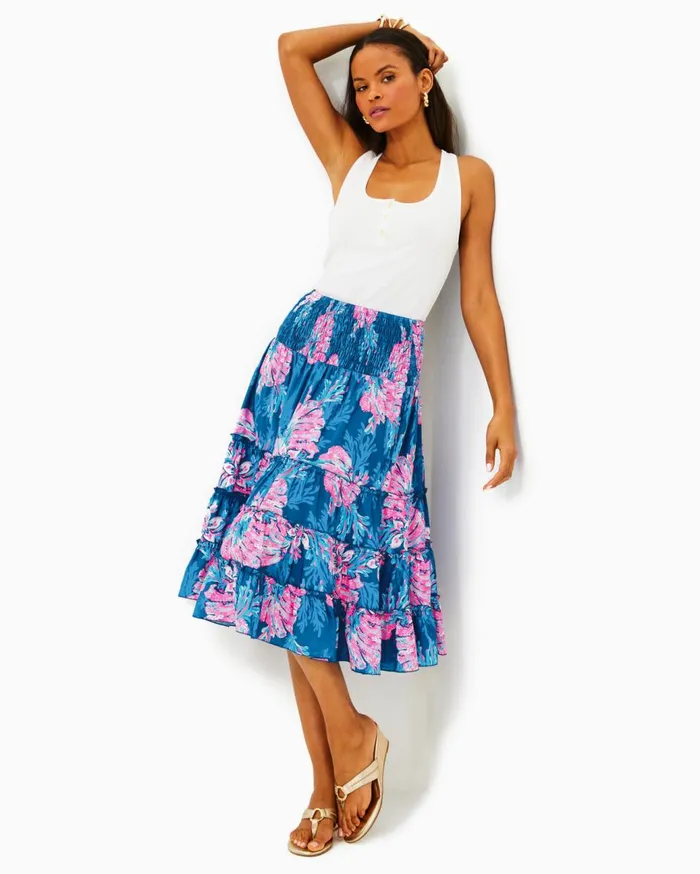 Women Lilly Pulitzer Bottoms Deavan Midi Skirt Multi For The Fans
