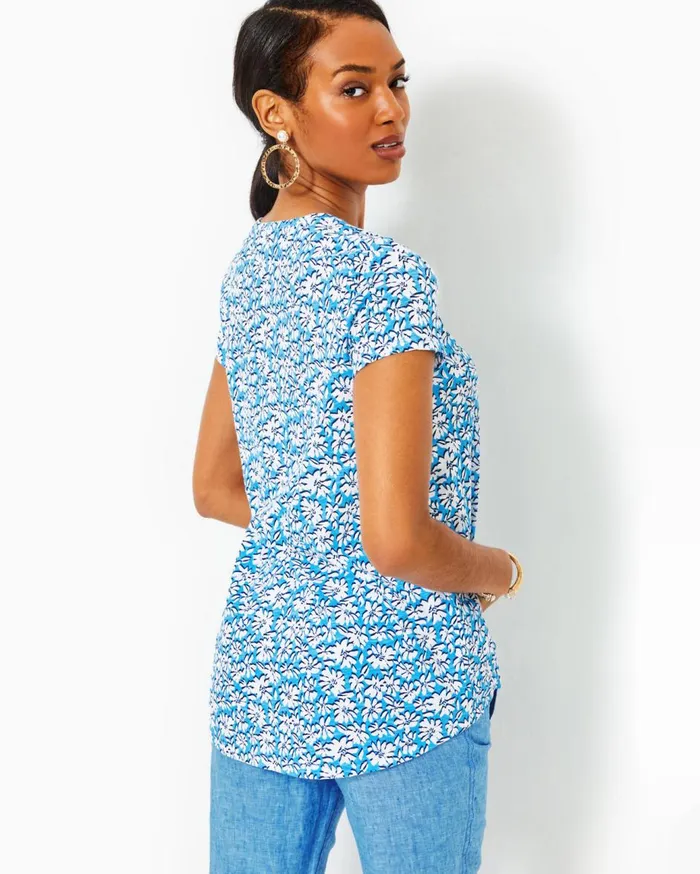 Women Lilly Pulitzer Tops Etta VNeck Cotton Top Lunar Blue Palm Beach Petals Women Lilly Pulitzer Tops Etta VNeck Cotton Top Lunar Blue Palm Beach Petals